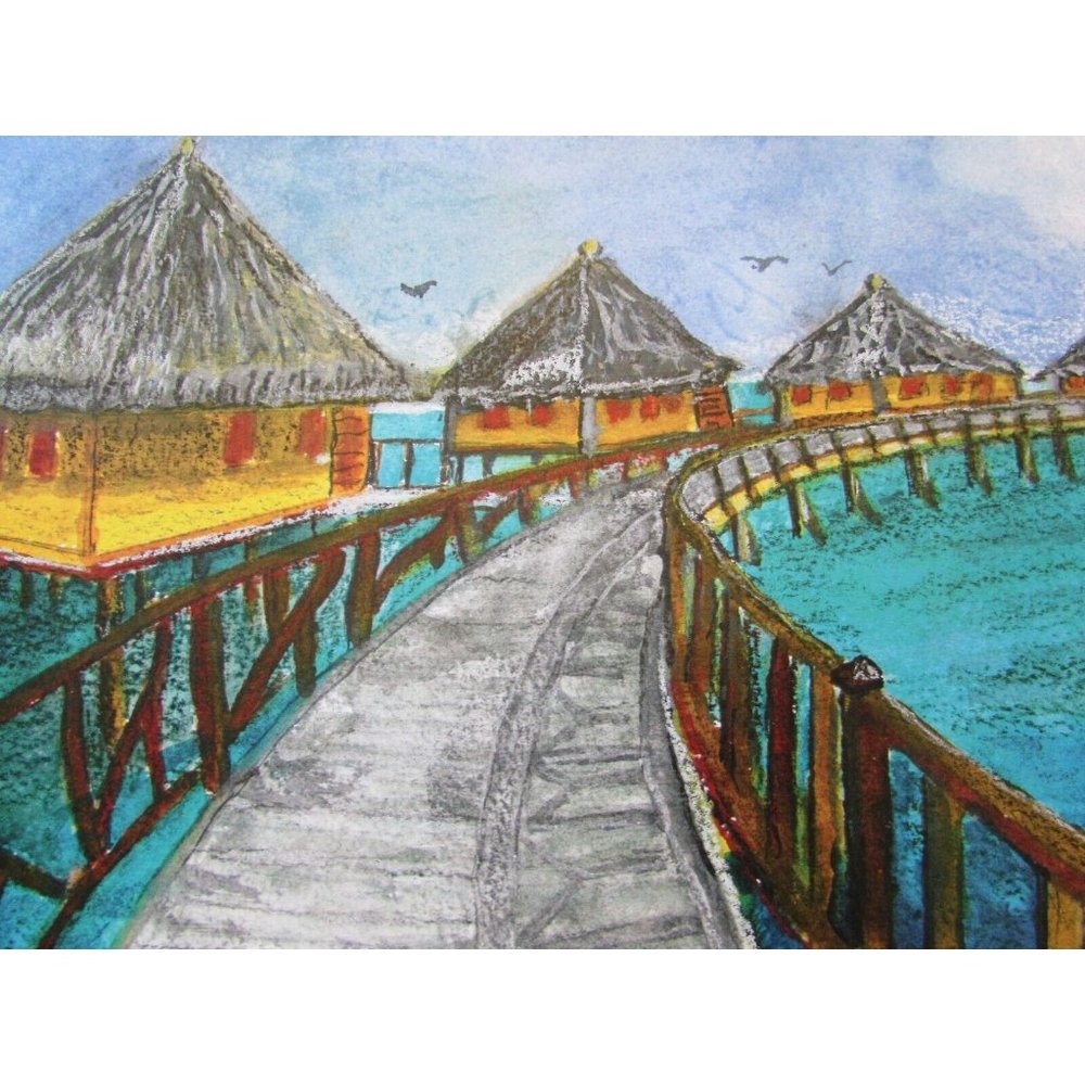 Vintage Kia Ora Hotel Rangiroa Lagoon French Polynesia Print Julia Melrose 53079